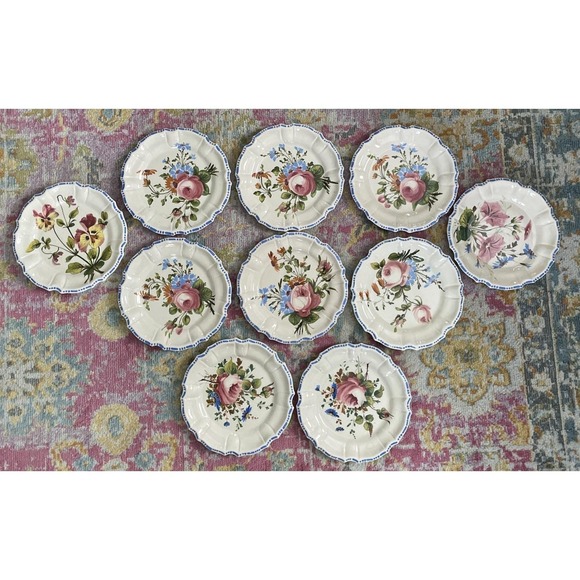 Italian Majorca Pottery Other - Set Of 10 Vintage Plates Italy Flowers Cottagecore Pottery Majolica Nove Rose